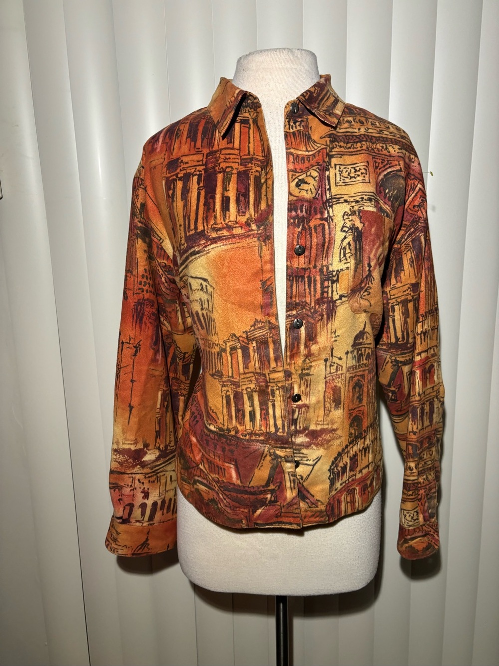 Chicos Vintage-Inspire  Printed Button Jacket in Burnt Orange